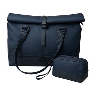 Roll-Top Weekender Bag w/ Trolley Sleeve & Matching Toiletry Bag – Black